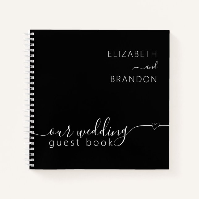 Black and White Modern Minimal Wedding Guest Book (Front)