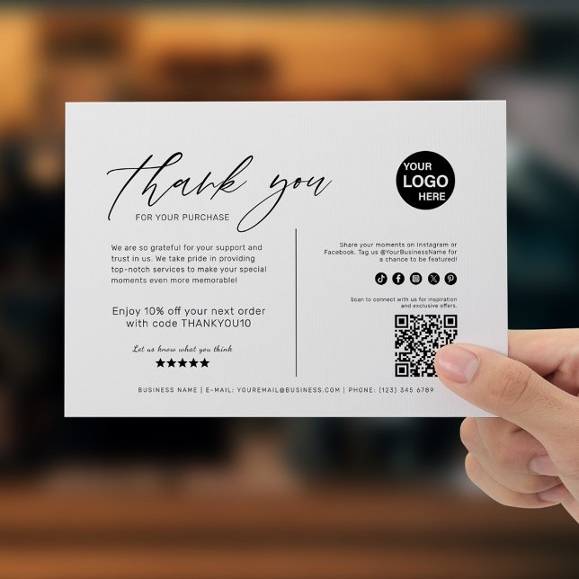 Black And White Modern Minimalist Business Thank You Card (Small Business Thank You Card)