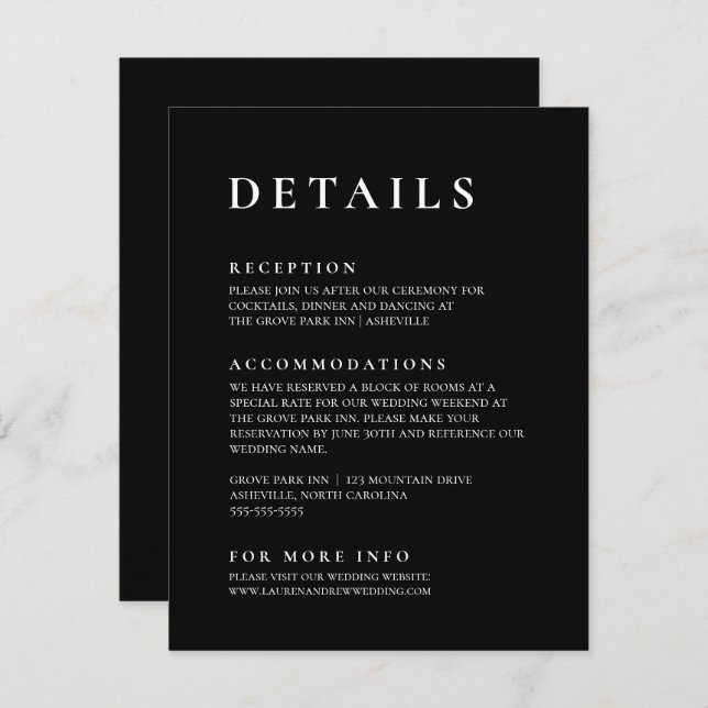 Black and White Modern Minimalist Elegant 2 Enclosure Card (Front/Back)