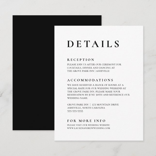 Black and White Modern Minimalist Elegant Enclosure Card (Front/Back)