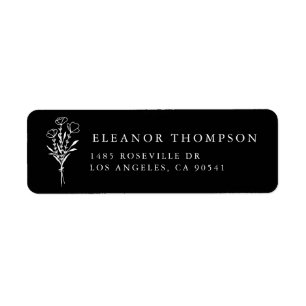 Black and White Modern Minimalist Floral Bouquet Label