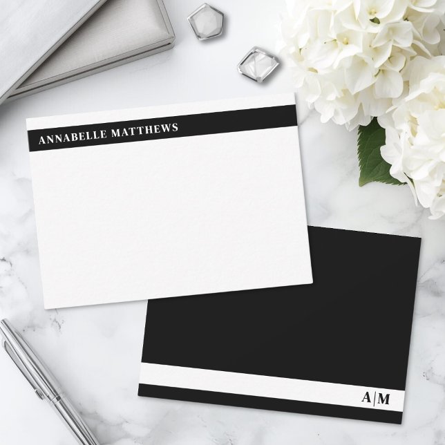 Black And White Modern Minimalist Monogram Note Card (Black And White Modern Minimalist Monogram Note Card)