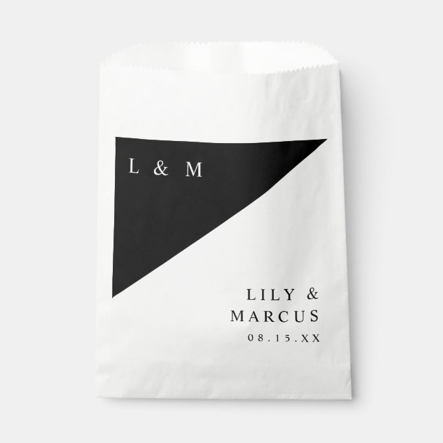 Black And White Modern Minimalist Monogram Wedding Favor Bag (Front)