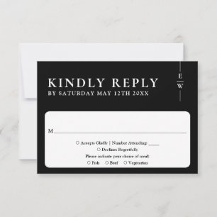 Black And White Modern Minimalist Monogram Wedding RSVP Card