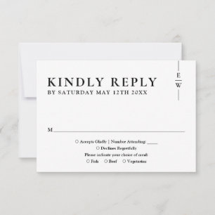 Black And White Modern Minimalist Monogram Wedding RSVP Card