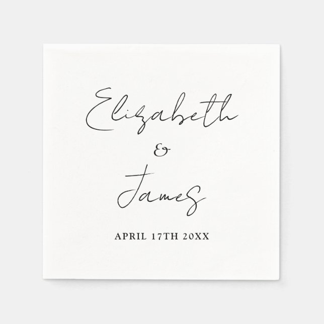 Black And White Modern Minimalist Script Wedding Napkins (Front)