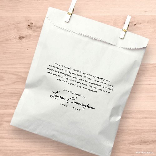 Black and White Modern Minimalist Simple Funeral Favor Bag