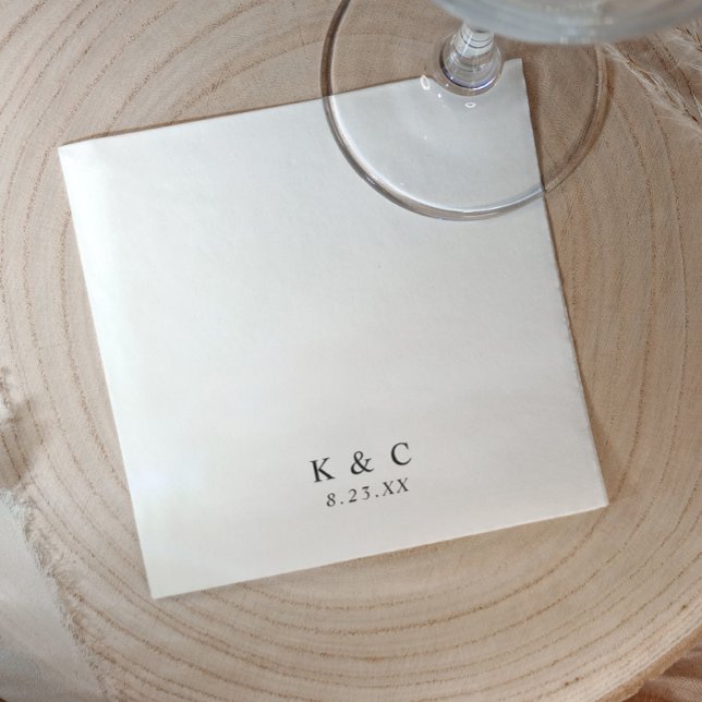 Black and White Modern Minimalist Simple Wedding Napkins (Black and white wedding napkins with minimalist initials and elegant modern typography)