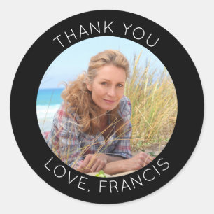 Black and White Modern Minimalist Thank You Photo Classic Round Sticker