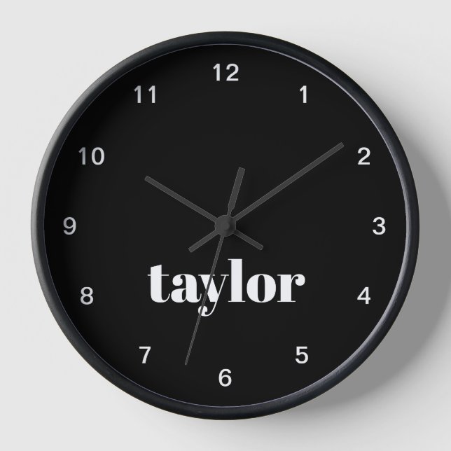 Black and White Modern Minimalist Trendy Custom Clock (Front)