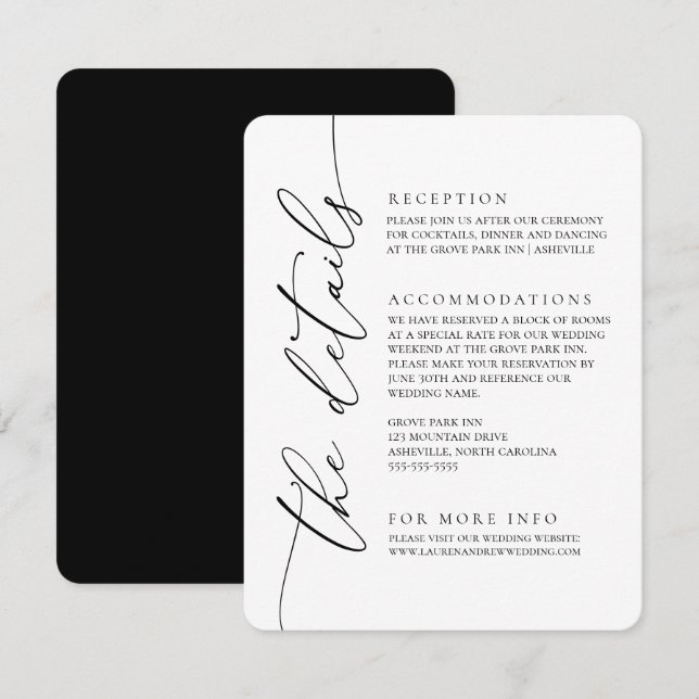 Black and White Modern Minimalist Wedding 2 Enclosure Card (Front/Back)