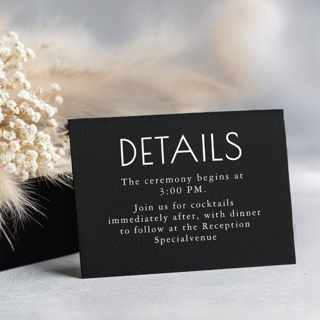 Black and White Modern Minimalist Wedding Details Enclosure Card (Black Modern and Elegant Wedding Details Card)