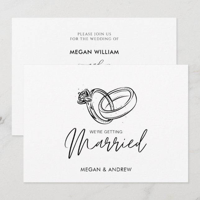 Black and white Modern minimalist wedding ring  Invitation (Front/Back)