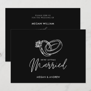 Black and white Modern minimalist wedding ring Invitation