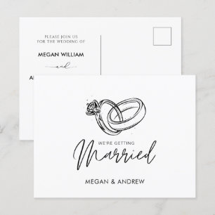 Black and white Modern minimalist wedding ring  Postcard