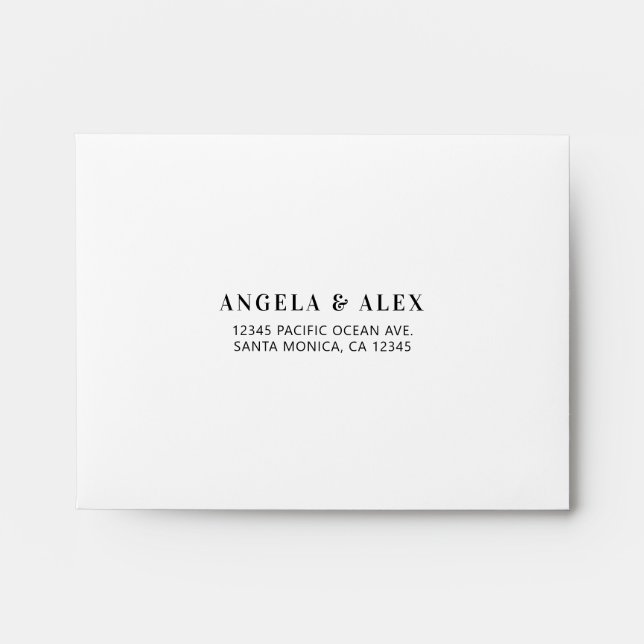 Black and White Modern Minimalist Wedding RSVP Envelope (Front)