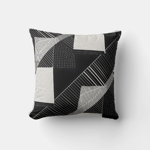 Black and White Modern Mixed Geometric Throw Pillow