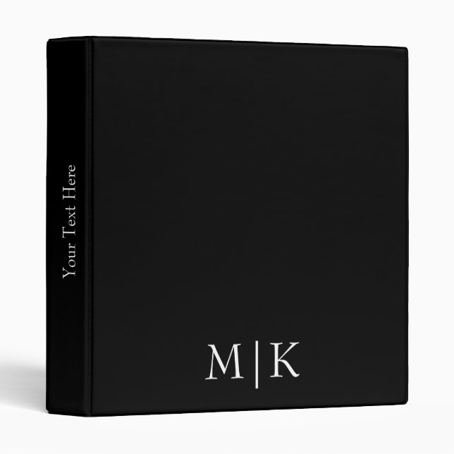 Black and White | Modern Monogram 3 Ring Binder (Front/Spine)