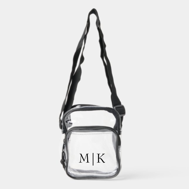 Black and White | Modern Monogram Clear Crossbody Bag (Front)