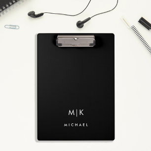 Black and White   Modern Monogram Clipboard