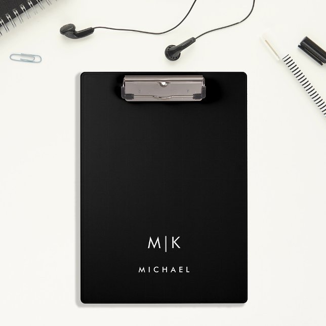 Black and White | Modern Monogram Clipboard (An elegant, modern and minimalist clipboard with your monogram or initials)