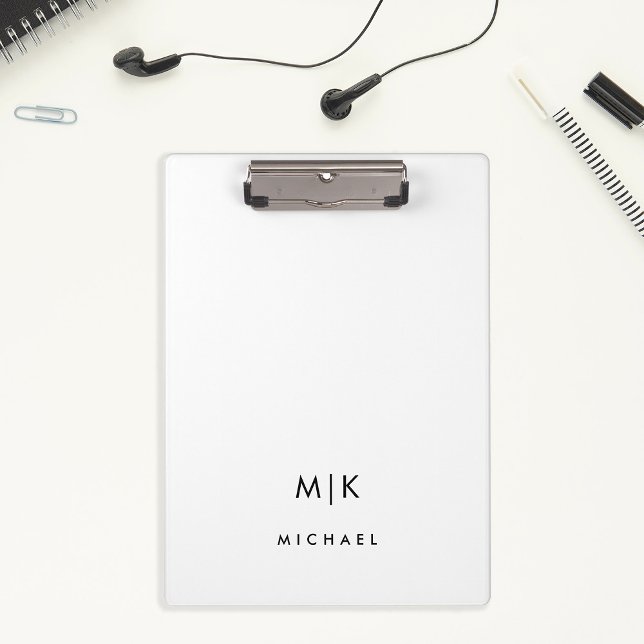 Black and White | Modern Monogram Clipboard (An elegant, modern and minimalist clipboard with your monogram or initials)