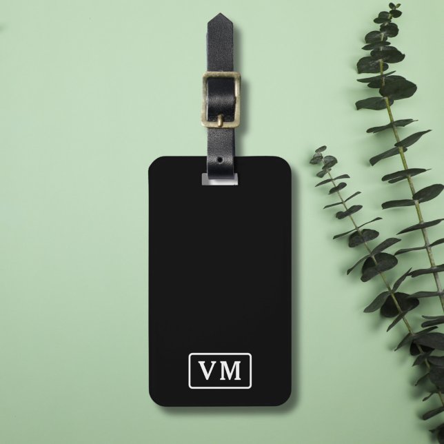 Black and White Modern Monogram Custom Luggage Tag (Black and White Monogram Luggage Tag)
