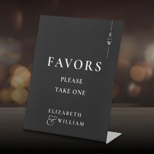 Black And White Modern Monogram Favors Wedding Pedestal Sign