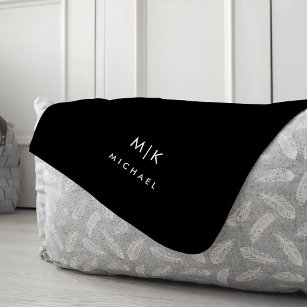 Black and White   Modern Monogram Fleece Blanket
