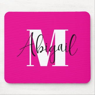 Black and White Modern Monogram Hot Pink Mouse Pad