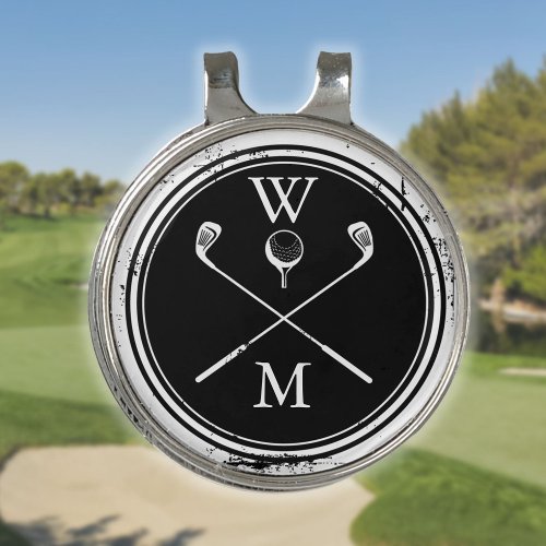 Black and White Modern Monogram Initials Golf Hat Clip