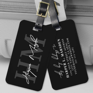 Black And White Modern Monogram Luggage Tag