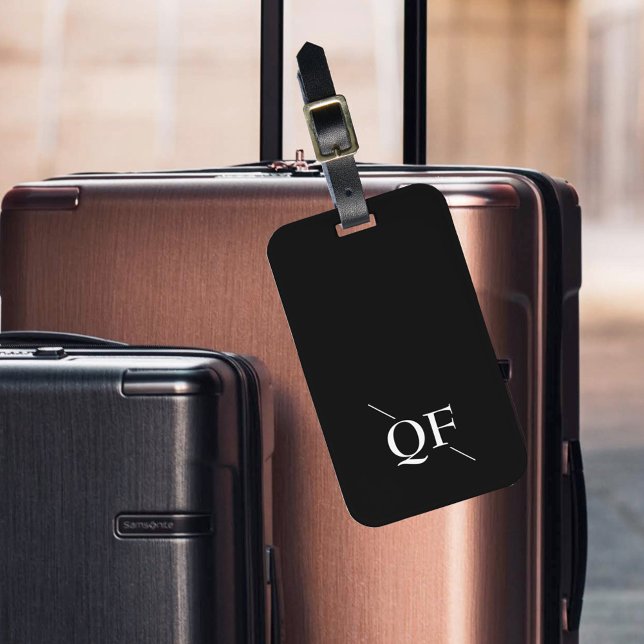 Black and White Modern Monogram Luggage Tag (Creator Uploaded)