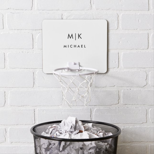 Black and White | Modern Monogram Mini Basketball Hoop (In Situ)