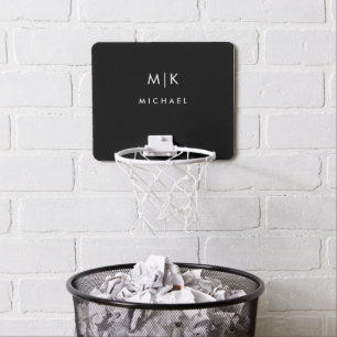 Black and White   Modern Monogram Mini Basketball Hoop