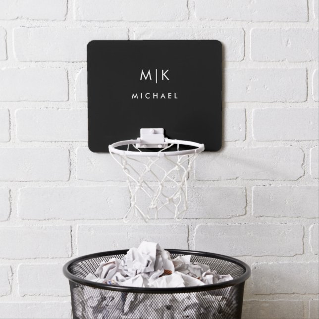 Black and White | Modern Monogram Mini Basketball Hoop (In Situ)