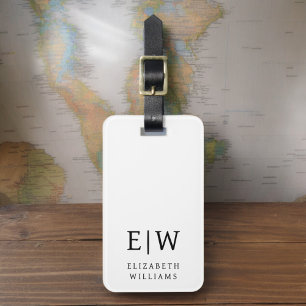 Black and White Modern Monogram Minimalist Luggage Tag
