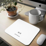 Black and White | Modern Monogram Mouse Pad<br><div class="desc">This modern mousepad features a simple white background,  with your initials in bold black text for a look that is simple and professional.</div>