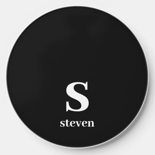 Black And White Modern Monogram Name Wireless Charger