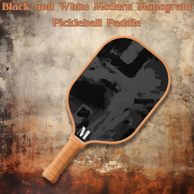 Black and White Modern Monogram Pickleball Paddle (Creator Uploaded)