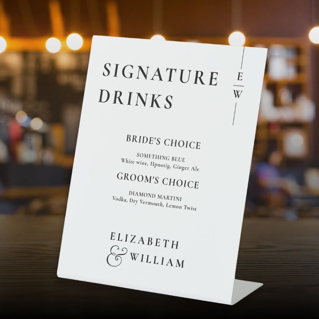 Black And White Modern Monogram Signature Drinks Pedestal Sign (Black And White Modern Monogram Signature Drinks Pedestal Sign)