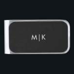 Black and White | Modern Monogram Silver Finish Money Clip<br><div class="desc">This modern money clip design features a rich black background,  with your initials in bold white text for a look that is simple and stylish.</div>
