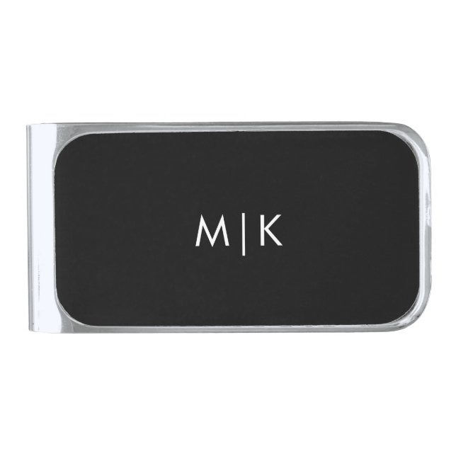 Black and White | Modern Monogram Silver Finish Money Clip (Front)