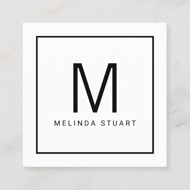 Black and White Modern Monogram Square Business Card (Front)