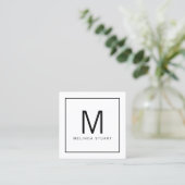 Black and White Modern Monogram Square Business Card (Standing Front)