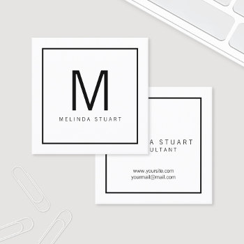 Black And White Modern Monogram Square Business Card by manadesignco at Zazzle