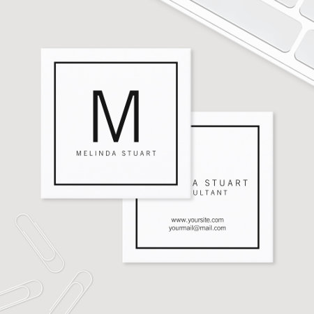 Black And White Modern Monogram Square Business Card