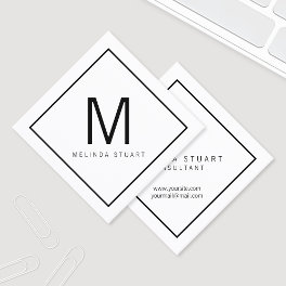 Black and White Modern Monogram Square Business Card