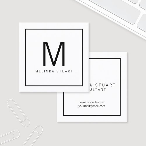 Black and White Modern Monogram Square Business Card