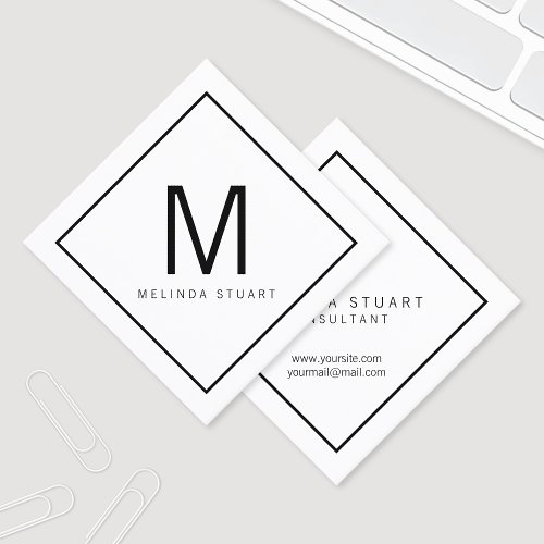 Black and White Modern Monogram Square Business Card